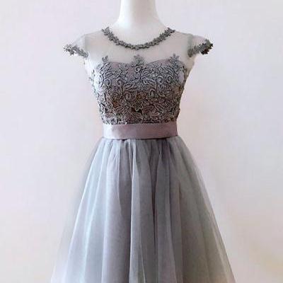 Cheap homecoming dress,Cheap homecoming dresses ,Cute gray tulle short prom dress,gray homecoming dress with sash