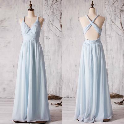 Chiffon Plunge V Floor Length A-Line Formal Dress Featuring Criss-Cross Open Back, Prom Dress, Bridesmaid Dress