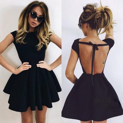 Cute Mini Black Homecoming Dress,A Line Backless Cocktail Dress,Short Party Dress