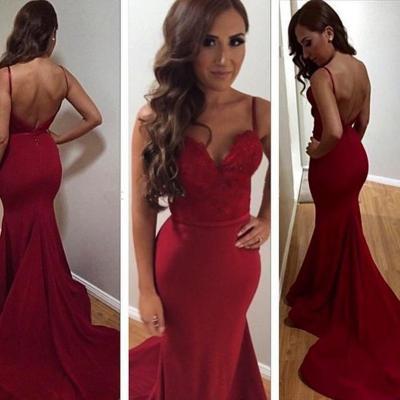 Red Sexy Mermaid Spaghetti Strap Evening Dresses Lace Open Back Party Gowns Prom Dresses