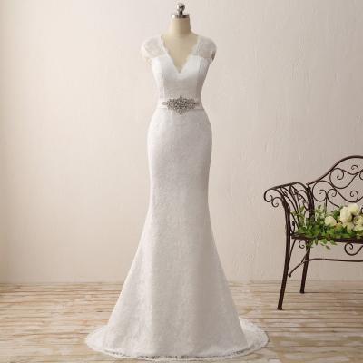 Cap Sleeve New Long White Ivory Lace Mermaid Wedding Dresses V Neck Bridal Gown,Mermaid Wedding Dresses
