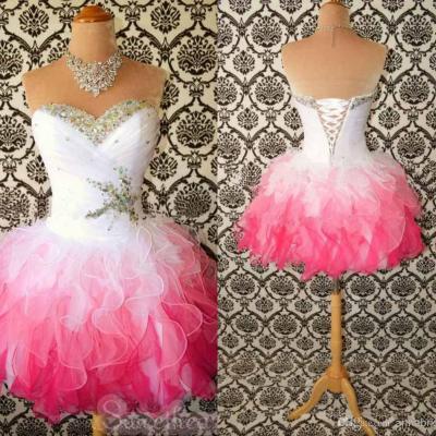  Custom Made White/Pink Short Prom Dresses, Short Homecoming Dresses, Party Dresses