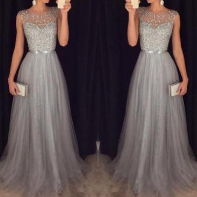  2016 New Arrival Cap Sleeves Beading Prom Dresses,Charming Gray Evening Dresses,A-line Modest Prom Gowns,Long Prom Gowns, girls party dress, homecoming dress , 2016 cheap short sexy prom dress . 