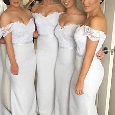  Pretty Off Shoulder Long White Bridesmaid Dresses,Lace Bridesmaids Dresses,Mermaid Bridesmaid Gowns,Sexy Prom Dresses, girls party dress, White sexy prom Dresses,homecoming dress , 2016 cheap short sexy prom dress . 