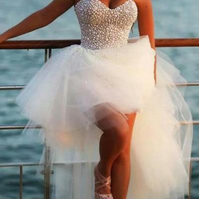  Custom Made Ivory Sweetheart High Low Prom Dresses, Dresses for Prom, Ivory High Low Formal Dresses, Evening Dresses, Formal Dresses,girls party dress, sexy prom Dresses,homecoming dress , 2016 Custom cheap long sexy prom dress . 