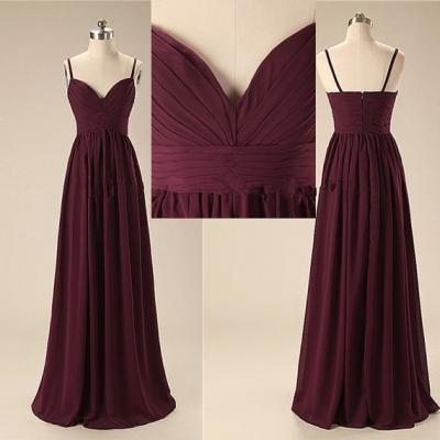 Burgundy Sheath Chiffon Long Dress with Ruched Bodice - Prom Dress, Homecoming Dress, Evening Dress
