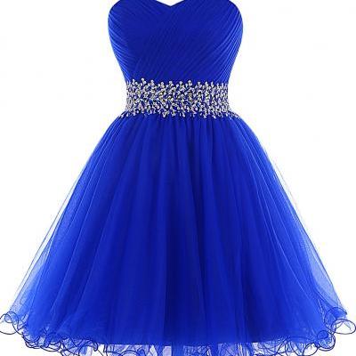Royal Blue Short Homecoming Dress with Sweetheart Neckline and Sequin Beaded Waistband