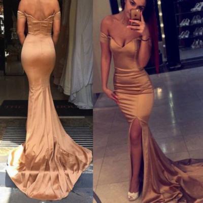 Sexy formal Dress, Mermaid Prom dress, Off the Shoulder Prom Dress, Long Prom Dress, Champagne Prom Dress, Charming Evening Gowns, Cocktail Dresses, formal dresses,Wedding guests dresses