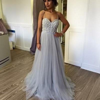  2017 Custom Charming Tulle Prom Dress,Sexy Spaghetti Straps Evening Dress,Beading Prom Dress, Sexy Spaghetti straps Backless Evening Prom Dress,evening dresses,Prom Dresses, Cocktail Dresses, formal dresses,Wedding guests dresses