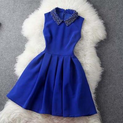  Blue Dress with Collar,Fashion sexy dress,Casual Dress,prom dress,Casual Dresses,Party dresses,formal dress