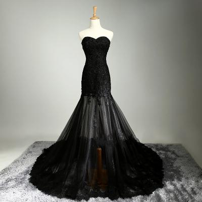 Black Mermaid Floor-length Prom Dress with Sheer Bottom and Strapless Bodice