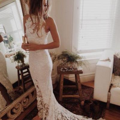 Wedding Dress,Custom Made White Lace Wedding Dresses,Halter Bridal Dress,Mermaid Bridal Dress,Sleeveless Wedding Dress,High Quality Bridal Dresses,Wedding Guest Prom Gowns, Formal Occasion Dresses,Formal Dress