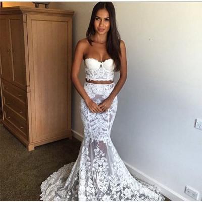 Prom Dress, Lace Appliquéd Floor Length Two Piece Prom Dress, Two Piece White Lace Prom Dress,Mermaid Prom Dresses,High Quality Graduation Dresses,Wedding Guest Prom Gowns, Formal Occasion Dresses,Formal Dress