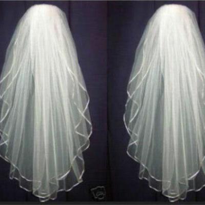 Veil ,New White/Ivory 2T Wedding Bridal Veil Elbow Length Satin Edge With Comb