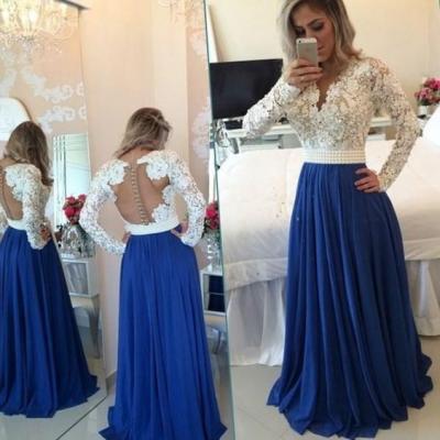 New Arrival Luxury blue Prom Dress,Long Prom Dresses,lace Evening Dress,blue Evening Gown