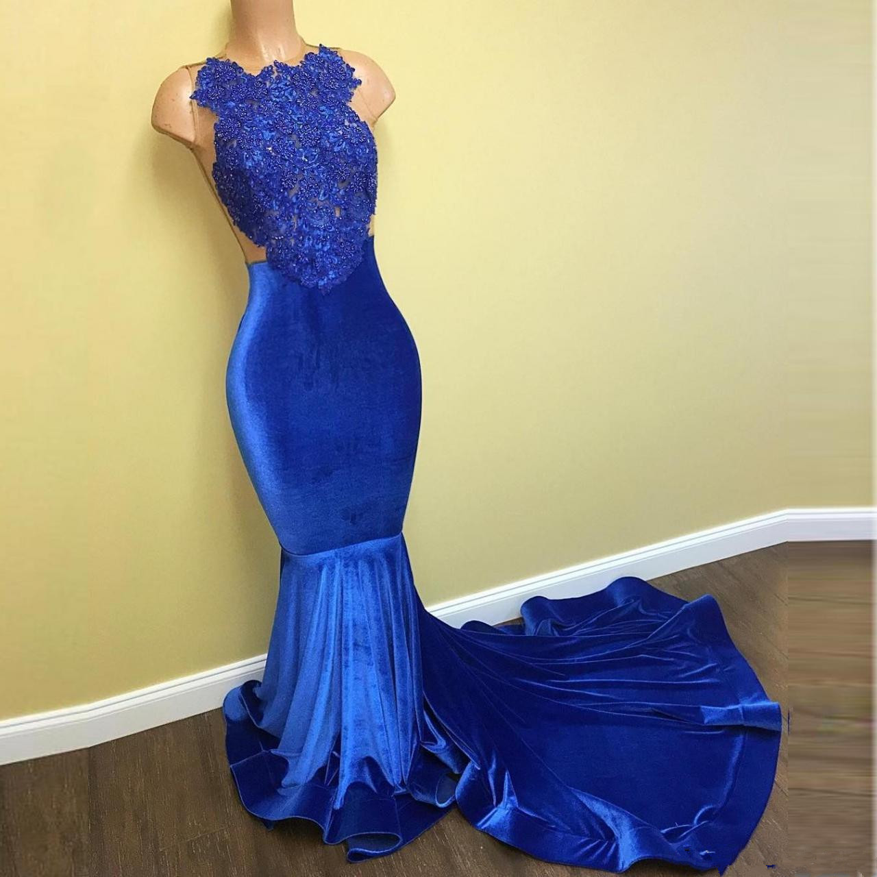 blue velvet formal dress