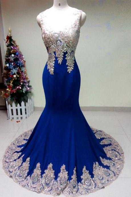 silver and royal blue prom dresses
