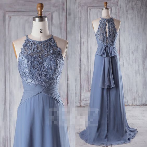 Steel Blue Chiffon Prom Dress 