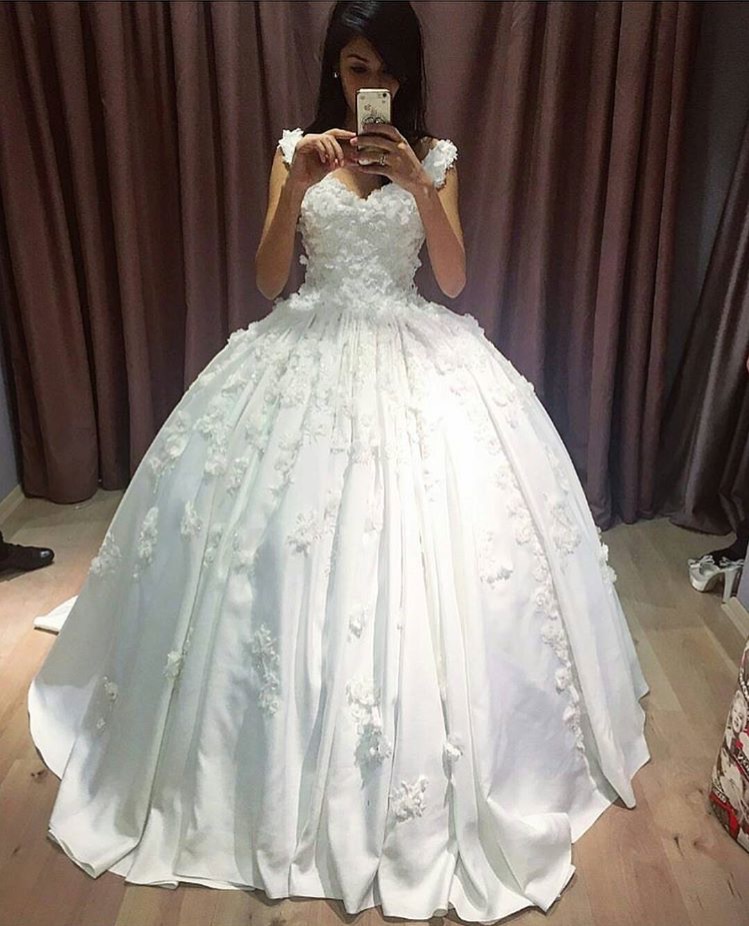 satin corset ball gown wedding dress