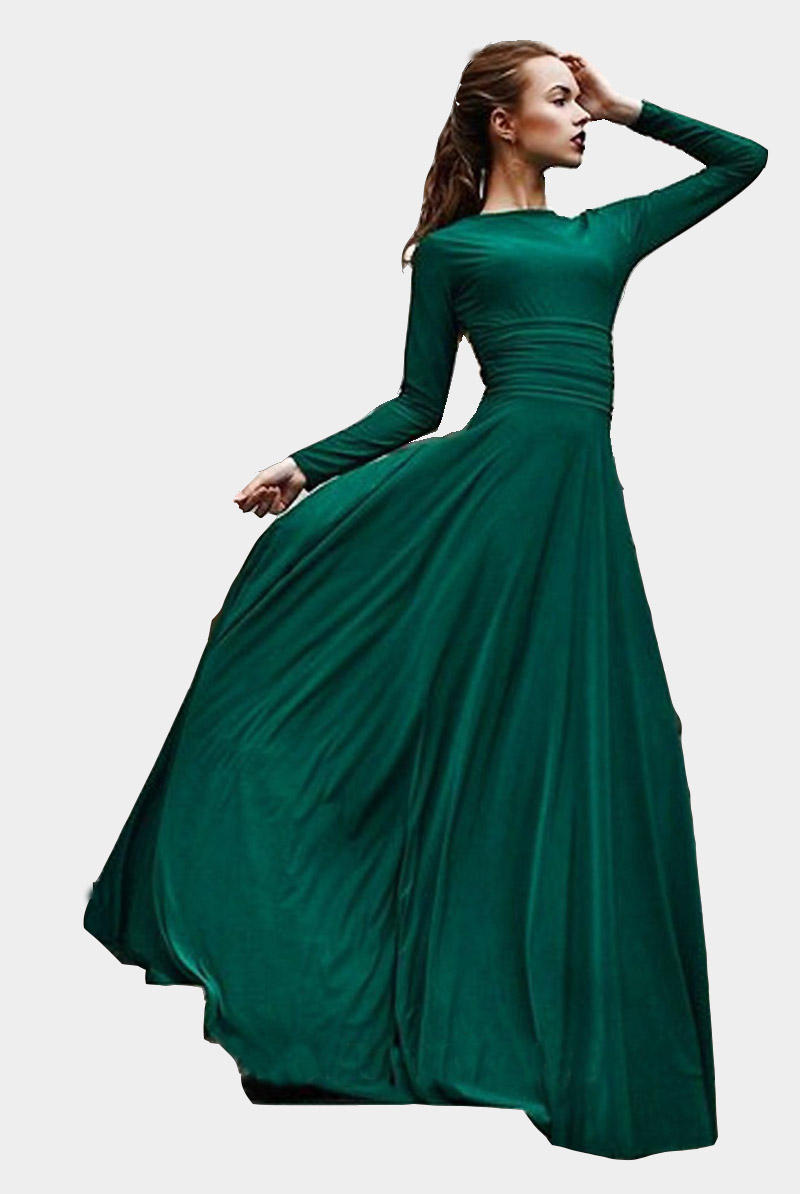 long sleeve green dress womens