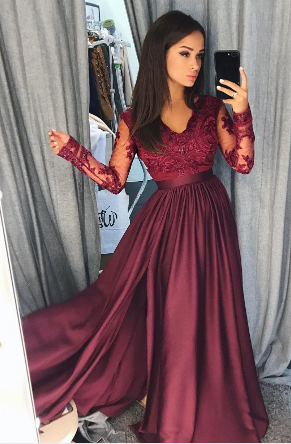 wine red long dress