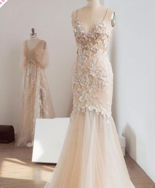 champagne mermaid wedding dress