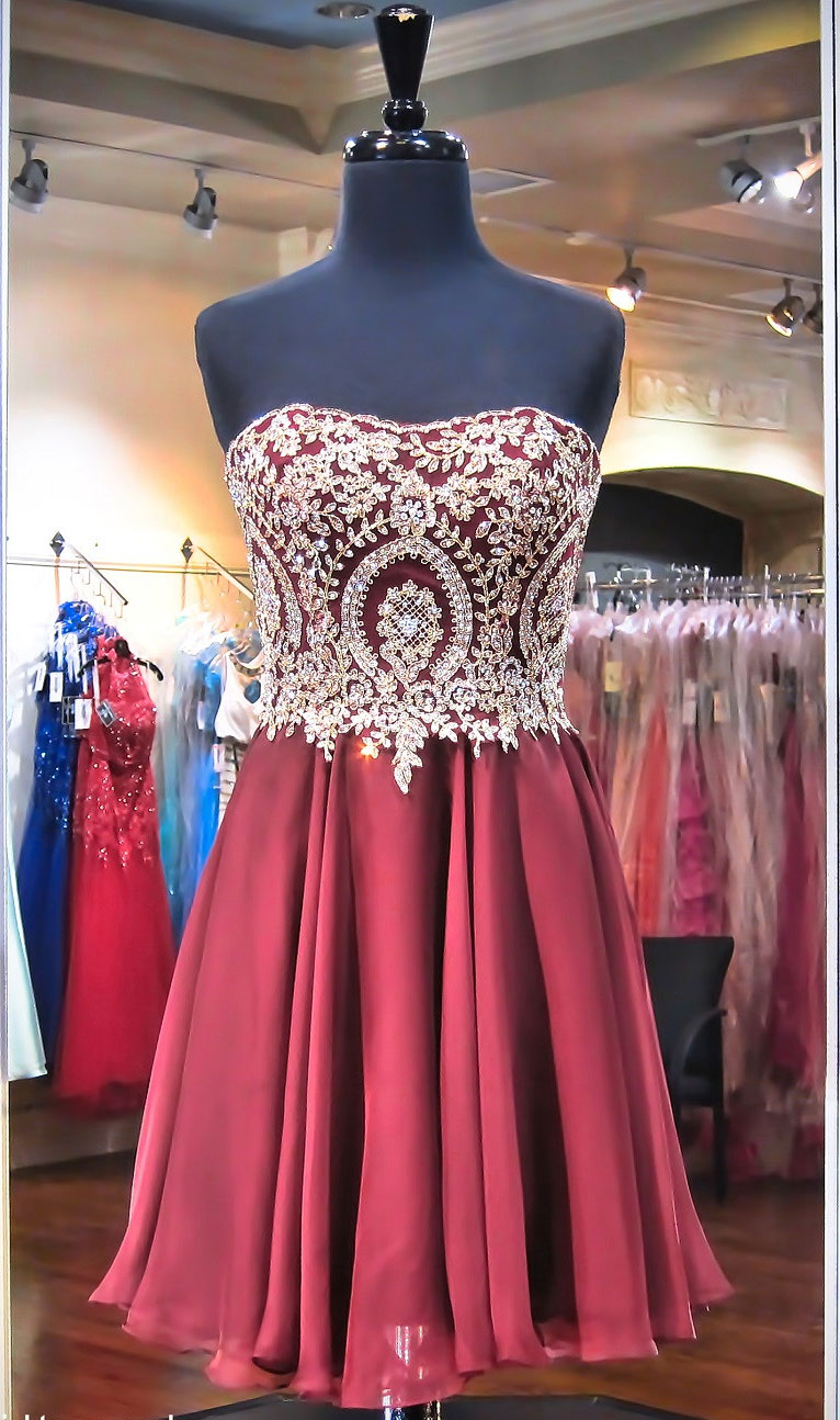 burgundy and gold dress prom