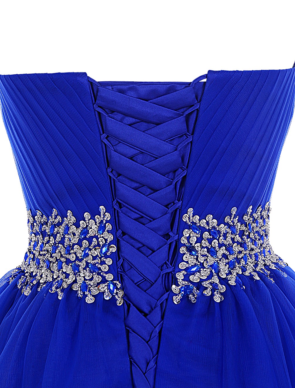 Lace-up Beaded Sweetheart Neck A-line Dress Royal Blue main image 1
