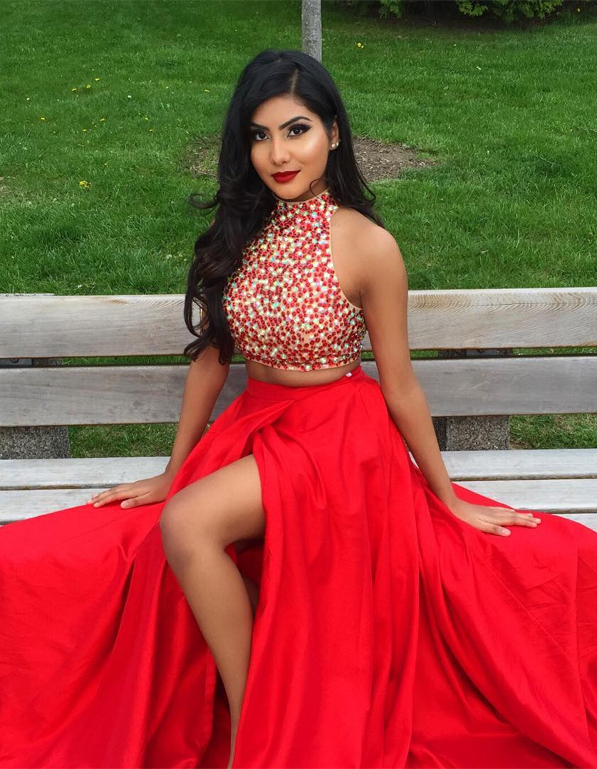 red prom dress look