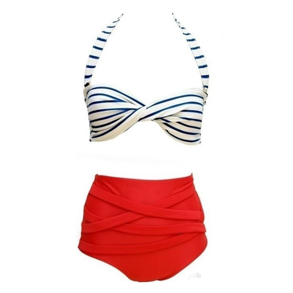 red high waisted bikini set