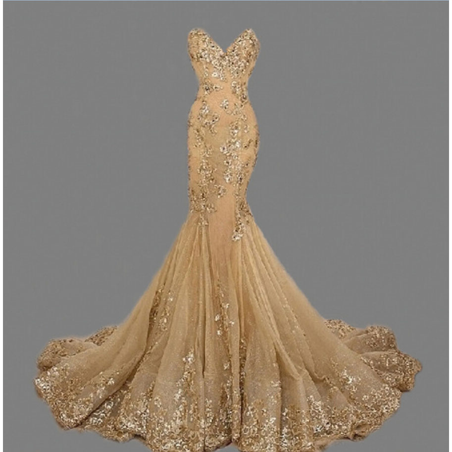 gold beaded prom dress