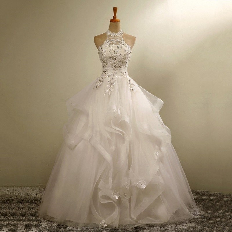 Wedding Dress Ball Gown Wedding Dresses Lace Halter Ivory Crystal
