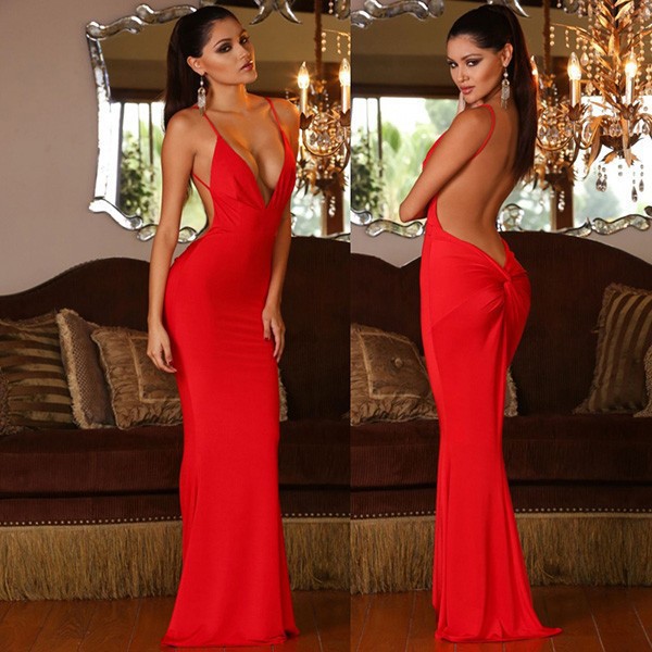 Red Open Back Wedding Dresses