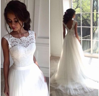 Elegant White//Ivory Tulle Lace Wedding Dress Cap Sleeve A Line Bridal Gown New