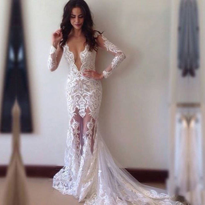 Wedding Dresses with Long Sleeves No Train