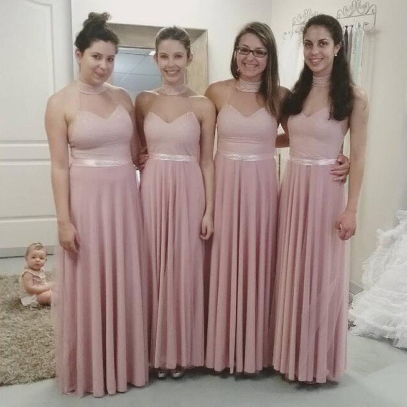 Y Bridesmaid Dress Stylish Pearl Pink Dresses Y Bridesmaid Dress Stylish Pearl Pink Dresses Beading Halter Sleeveless Long With Sash Fashion Prom Wedding Guest Gowns