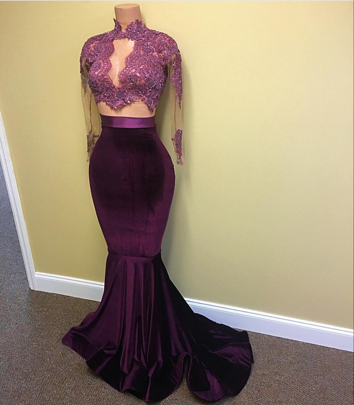 Purple Lace Mermaid Prom Dress