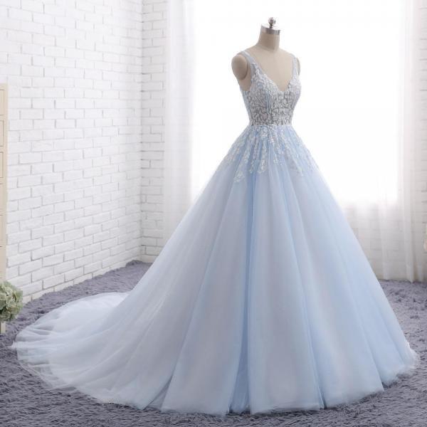 pale blue lace wedding dress